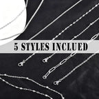 stino 20 Pack (5 Styles) No Tarnish Stainless Steel Chains for Jewelry Making, Bulk Silver Plated Chains, Satellite, Paper Clip, Lip, Rolo, Cable Mixed Styles (Silver (19 inch)) - color: Silver (19 inch)