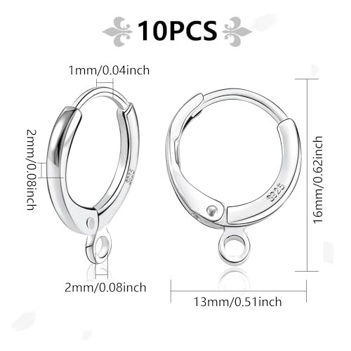 10Pcs Sterling Silver Earring Hooks Round Small Huggie Hoop with Loop Ear Leverback Hooks Hypoallergenic 14mmx2mm Ear Huggie Hoops 925 Sterling Silver Dangle Earrings Findings Jewelry Making Set - color: 10Pcs14x2mmHuggie_Silver