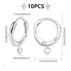 10Pcs Sterling Silver Earring Hooks Round Small Huggie Hoop with Loop Ear Leverback Hooks Hypoallergenic 14mmx2mm Ear Huggie Hoops 925 Sterling Silver Dangle Earrings Findings Jewelry Making Set - color: 10Pcs14x2mmHuggie_Silver