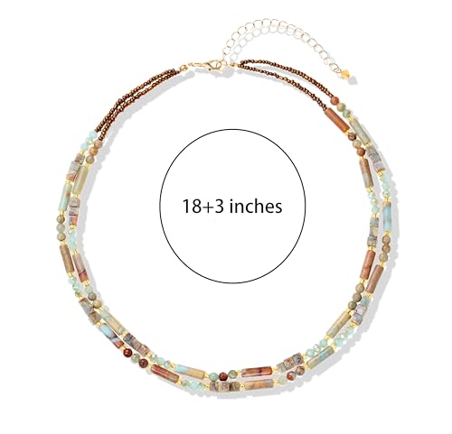 Elisheva Natural Stone Choker Necklace for Women, Boho Natural Emperor Jasper Stone Lace Agate Beaded Crystal Necklace, Gemstone Jewelry Gift for Her - style: 2 layered Shoushan stone