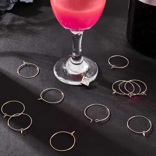 Beebeecraft 1 Box 100Pcs 25mm Wine Glass Charm Rings 18K Gold Plated 316 Stainless Steel Open Round Beading Earring Hoops Findings Supplies for Jewelry Making DIY Craft Kit - color: Gold, size: 25mm