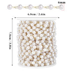 33 Feet Gold Pearl Beads Chains Roll, 6mm Faux Pearls Beaded Gold Plated Brass Cable Link Chain Spool Bulk for Jewelry Making DIY Craft - color: 6.0MM Gold Color