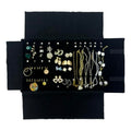 UnionPlus Velvet Travel Jewelry Case Roll Bag for Necklaces Brackets Earrings Rings, Black - color: Black Multi, size: Medium