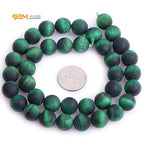 GEM-Inside 10mm Natural Stone Green Tiger Eye Frosted Matte Unpolished Round Beads for Jewelry Making Strand 15 inch - color: Green Tiger Eye, size: 10mm