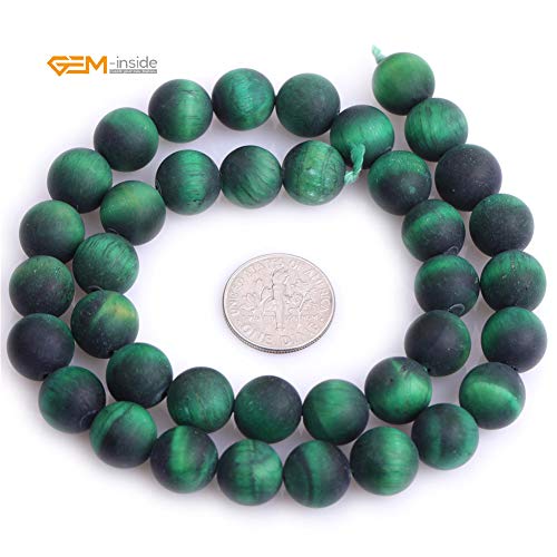 GEM-Inside 10mm Natural Stone Green Tiger Eye Frosted Matte Unpolished Round Beads for Jewelry Making Strand 15 inch - color: Green Tiger Eye, size: 10mm