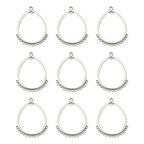 Mega Pet 10pcs Tibetan Style Hollow Drop Charm Links Connector with 15 Holes Antique Silver Dangle Earring Component Connectors 47x36mm for Bracelet Necklace Jewelry Making - color: Antique Silver, Drop