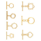 7Pcs 18K Gold Plated Brass Toggle Clasps Golden Toggle Jewelry Clasps Flower Rhombus Hexagon Ring Star Toggles T Bar Clasp for Bracelet Necklace Jewelry Making - color: Golden