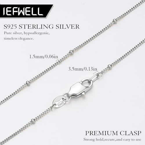 IEFWELL S925 Sterling Silver Chain Necklace for Women - 14K-Real-Gold-Plated 1.5mm Satellite Bead Chains Necklace, Sturdy Women's Chain Necklaces, 14/16/18/20/22/24 Inches Jewelry Valentines Gifts - color: S925 Sterling Silver, size: 22 Inch