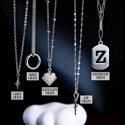 stino 20 Pack (5 Styles) No Tarnish Stainless Steel Chains for Jewelry Making, Bulk Silver Plated Chains, Satellite, Paper Clip, Lip, Rolo, Cable Mixed Styles (Silver (19 inch)) - color: Silver (19 inch)