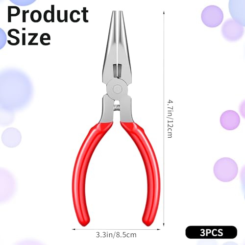 3 Pcs Needle Nose Pliers 5 Inch Long Nose Pliers with Side Cutter Spring Small Plier for Jewelry Repair Wire Wrapping Beading Crafts Jewelry Making Supplies