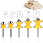 5PCS Bullnose Beading Router Bits with 1/4-Inch Shank Carbide-Tipped Corner Beading Bits Set Radius:1/4",3/8",1/2",5/8",3/4"