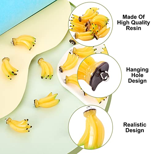 Craftdady Fruit Dangle Charms Pendants Cute Resin Food Pendants Apple Orange Pineapple Strawberry Pendants Lovely Vegetable Mushroom Charms for DIY Craft Earring Bracelet Necklace Jewelry Making - color: Yellow, Banana