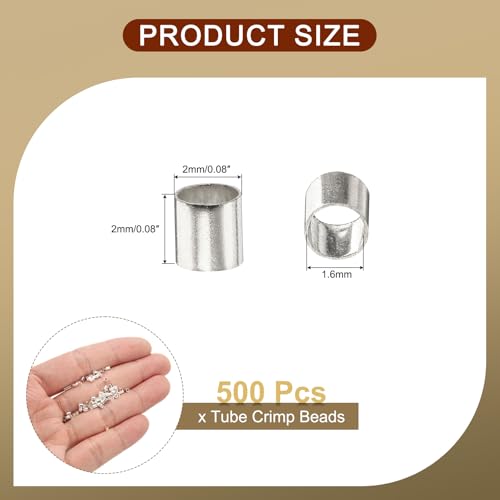 uxcell 500 Pcs Tube Crimp Beads, 2x2mm Copper Crimp Beads End Stopper Beads Tiny Loose Spacer Beads for Earrings Necklaces Bracelets Pendant DIY Crafts, Silver - color: Silver, size: 1.6 mm