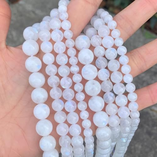 60pcs Adabele Natural Blue Flash Moonstone Healing Gemstone 6mm Round Loose Beads Gem Stone Spacer for DIY Craft Jewelry Making GY30-6 - color: Moonstone, size: 6mm (60pcs/1 Strand)
