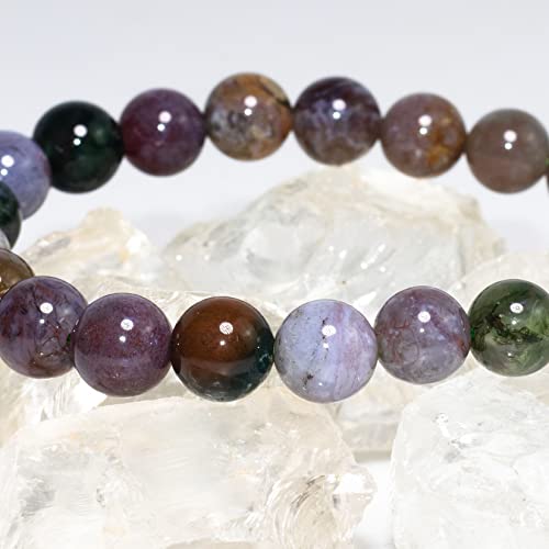 8mm Natural Gemstone Stretch Bracelet, Handmade Unisex Crystal Bracelets for Meditation, Yoga, Spiritual Healing & Positive Energy - color: Moss Agate