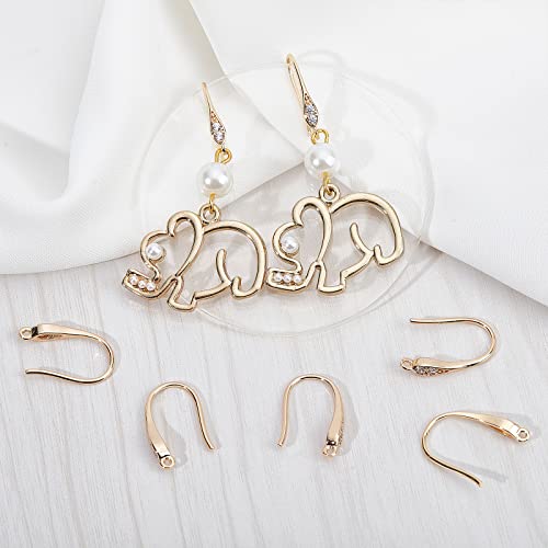 Beebeecraft 10Pcs/Box 18K Gold Plated Cubic Zirconia Earring Hooks Rhinestone French Ear Wires Hooks with Dangle Loop for DIY Jewelry Earring Making Findings - color: French Earring Hooks