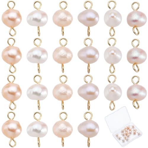 SUNNYCLUE 1 Box 30Pcs Gold Pearls Charms Pearl Connector Beads 304 Stainless Steel Double Loops Round Natural Freshwater Small Charms for Jewelry Making Craft Bracelet Earrings Accessories Beginner - color: Gold, Pink, size: 14mm