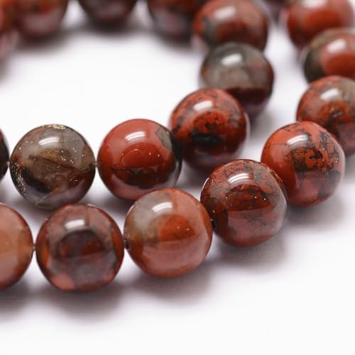 37Pcs Natural Brecciated Jasper Beads 10mm Round Gemstone Beads Smooth Stone Loose Bead for DIY Bracelets Necklace Earrings Jewelry Making - color: Natural Brecciated Jasper, size: 10mm