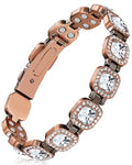 Feraco Pure Copper Bracelets for Women, 4X Ultra Strength Magnetic Bracelet with 3800 Gauss Neodymium Magnets & Dazzling Austrian Cut Crystals Stone, Adjustable Jewelry Gift - style: Radiant Square Shine - Copper