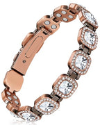 Feraco Pure Copper Bracelets for Women, 4X Ultra Strength Magnetic Bracelet with 3800 Gauss Neodymium Magnets & Dazzling Austrian Cut Crystals Stone, Adjustable Jewelry Gift - style: Radiant Square Shine - Copper