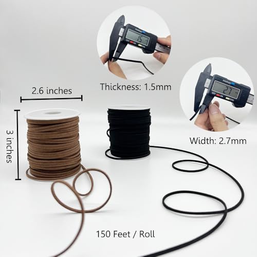LUSTEMBER Leather String, Faux Leather Cord, Flat Suede Leather Lace for Necklaces, Bracelets, Jewelry Making, Tassels, Dream Catchers and Art Crafts - size: Black