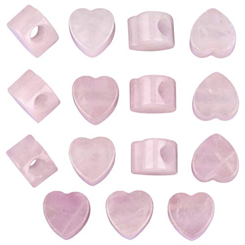 Nupuyai Rose Quartz Heart Shape Large Hole Stone Loose Beads for Jewelry Making, European Bead fit Charms Bracelet, Pack of 15 - color: 1#-Pink