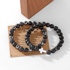 Natural Stone Bracelet 8mm Mens Black Beaded Bracelets Hematite Obsidian Onyx Lava Beads Bracelet Healing Crystal Bracelet for Men - style: Lion