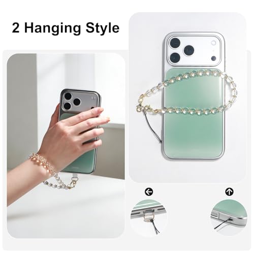 TEAMOLA Natural Stone Phone Charm, Handmade Crystal Cellphone Chain for Universal, Beaded Healing Anti Theft Phone Wrist Strap with Tether Tab, Clear Quartz - color: Clear