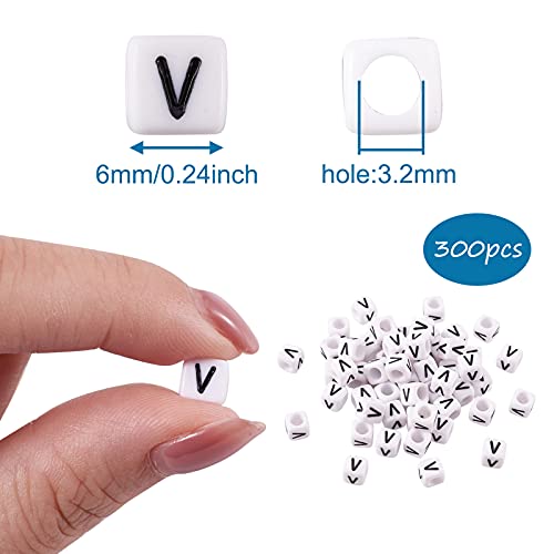 FASHEWELRY 300Pcs Cube White Acrylic Letter Beads 6x6mm Letter V Alphabet Beads for DIY Bracelet Necklace Jewelry Making - color: Letter V, size: 6x6x6mm