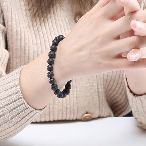 Handmade 8mm Beaded Bracelets For Men Protection Bracelet For Women Chakra Feng Shui Stretchy Handmade Lucky Money Stretchy Crystal Bracelets Best Gifts - color: Lava 2PCS