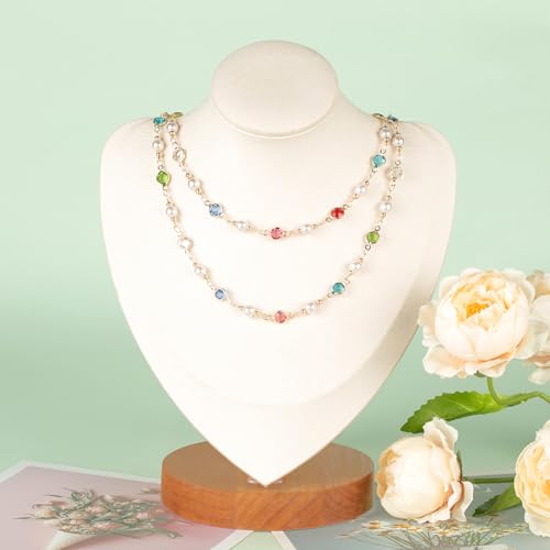 KYUNHOO 3 Meters Pearl Chains for Jewelry Making, Mixed Color Rhinestone Beaded Chains Bulk with Jump Rings and Lobster Clasps for Crafts DIY Supply Findings - color: Gold