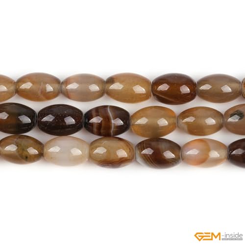 GEM-Inside 8x12mm Natural Brown Botswana Onyx Agate Stone Semi Precious Rice Olive Oval Chakras Beads for Jewelry Making DIY Handmade Craft Supplies 15" - size: Brown-8x12mm