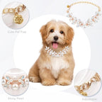 HOWWFALY Dog Cat Pearl Collars with Cute Pet Paw Gold Chain Stainless Steel Collars Necklace Adjustable Collar Dog Chain Cat White Pearl Pet Collar (White, M) - color: White, size: Medium