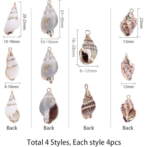 SUNNYCLUE 1 Box 16Pcs Oval Ocean Beach Spiral Seashells Craft Charms Connectors Pendant Conch Shells Charms with Plated Golden Loop Bail for Jewelry Bracelet Necklace Making Craft Supplies - color: 1 Box 16pcs Shell Charms