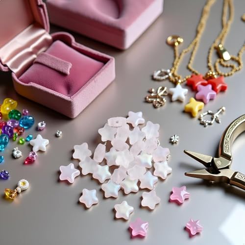 30 Pcs Crystal Glass Star Beads, Matte White 8mm Small Star Shape Crystal Lampwork Glass Loose Beads Lot for Jewelry Making DIY Jewelry Findings Beading Supplies