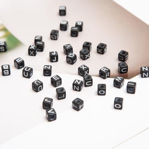 1000pcs Square Black Letter Beads Acrylic 6x6mm Cube Beads for Bracelets Necklaces and Jewelry Making Alphabet Bead - color: Black-White