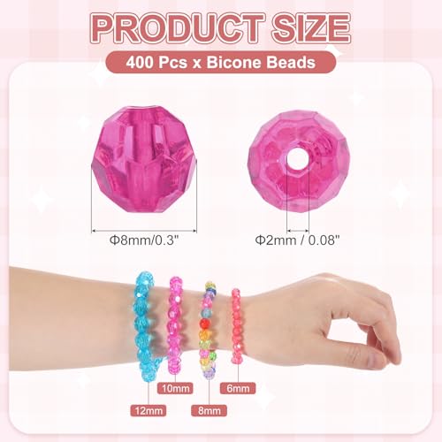 MECCANIXITY 400pcs Czech Faceted Bicone Beads 8mm Glass Spacer Bead Bulk for Jewelry Making & DIY Craft, Rose Red - color: Rose Red