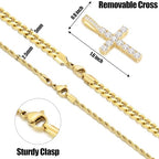 Fiusem Layered Cross Necklace for Men, Silver Tone/14K Gold Plated Mens Necklace Chain with Cubic Zirconia Cross Pendant, Stainless Steel Cuban and Rope Chain - color: Gold, size: 22/24 inches