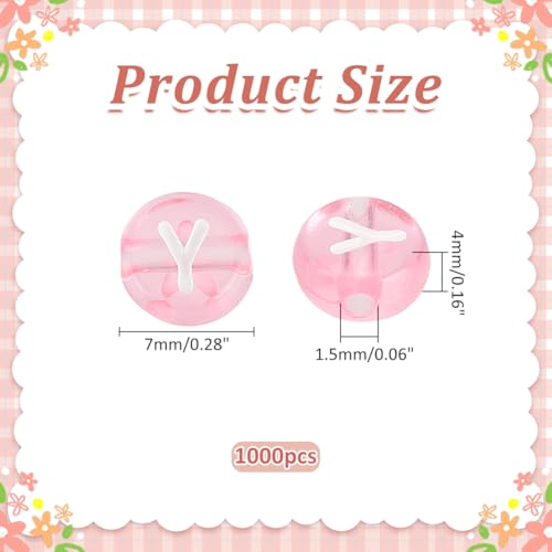 1000Pcs Transparent Letter Beads Acrylic Mixed Alphabet Beads Flat Round Disc Spacer Bead White Alphabet Pattern Loose Bead for Bracelet Necklace Jewelry Making 7x4mm Pearl Pink - color: Pearl Pink