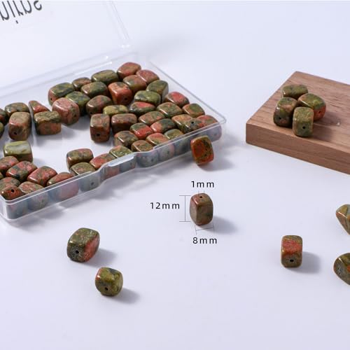 Natural Large Unakite Cube Stone Beads 8x11mm 38cm/str Loose Semi Gemstone Stone Square Beads for Making Bracelets Necklace - color: Unakite
