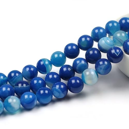 MJDCB Natural Stone Beads Blue Striped Agate Round Loose Beads for Jewelry Making DIY Bracelet Necklace (6mm) - color: Blue Striped Agate, size: 6mm