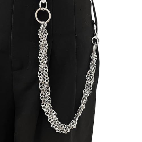 Layered Punk Pants Chain for Men Women, Gothic Hip Hop Jean Chain Wallet Chain Biker Trouser Chain, Goth Emo Fashion Keychain Accessories - color: 1L-Silver Twisted