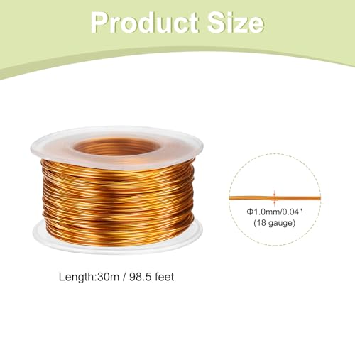 HARFINGTON 18 Gauge Aluminum Craft Wire 1.0mm 98.5ft Flexible Bendable Anodized Metal Jewelry Sculpting Wire for Jewelry Making Modelling Craft DIY, Gold Tone - color: Gold Tone, size: 30M x 1.0mm