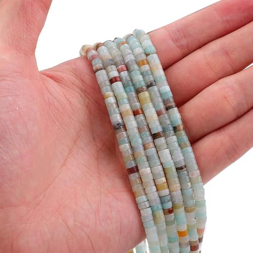152pcs 4x2mm Natural Amazonite Heishi Disc Rondelle Spacer Stone Semi Precious Gemstone Loose Beads for Jewelry Making 15 Inch - color: Amazonite, size: 4x2mm