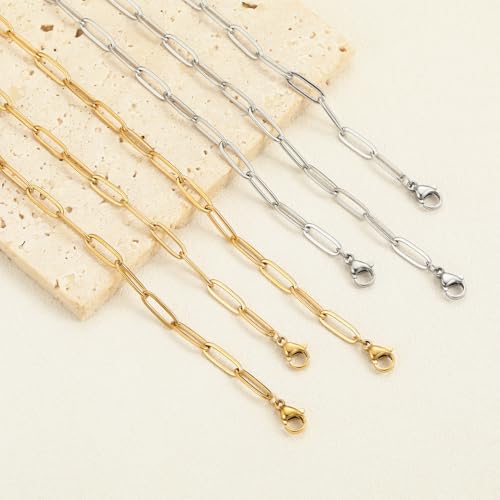 Swyabi 20 PCS Paperclip Chain Bracelet Necklace Kit Stainless Steel Charm Bulk Chains with Extender for DIY Jewelry Making Supplies Accessories (Gold + Steel） - color: 4x12mm Gold Silver