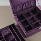 Jewelry Boxes 10 x 10 Inches 2-layer Handle Necklace Holder Organizer Jewellery Women Rings Storage Display Girls Earrings Case Lockable Jewelry Tray GY641 (Purple) - color: Purple