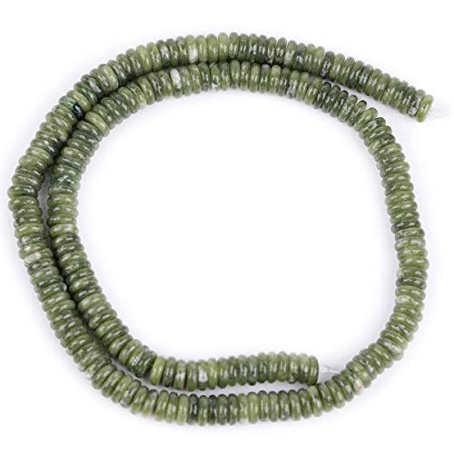 GEM-Inside 2x6mm Natural Green Canada Jadeite Jade Semi-Gemstone Heishi Disc Rondelle Spacer Beads for Jewelry Making Full 15" Strand Energy Stone Healing Power Crystal - color: Green Canada Jadeite Jade