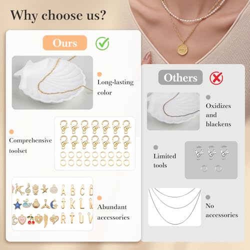 18K Gold Chain for Jewelry Making – Stainless Steel Paperclip Chain, 16.6 Feet DIY Bracelet Necklace Kit with 100 Jump Rings, 50 Clasps, 26 Letter Pendants & 30 Colorful Charms - color: 18K Gold Stainless Steel Paperclip Chain 16.6 Feet