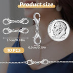 10 Pcs Double Lobster Clasp Extender Silver Necklace Chain Extenders Double Claw Connector Bracelet Necklace Extender for DIY Jewelry Making - color: Silver