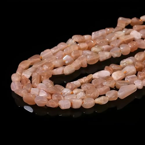 HAAMIIQII Natural Sunstone Pebble Stone 5-8mm Small Irregular Freeform Tumbled Loose Gemstone Beads for Jewelry Making Strand 15 Inch (45-50pcs) - color: Sunstone